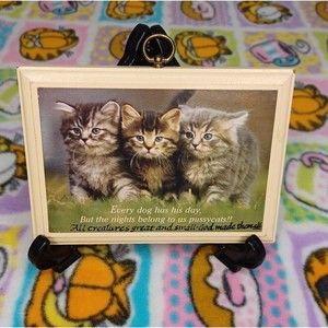 Vintage Cat Plaque Wooden Wall Art Three Kittens Funny Hallmark Kitten Pussycat